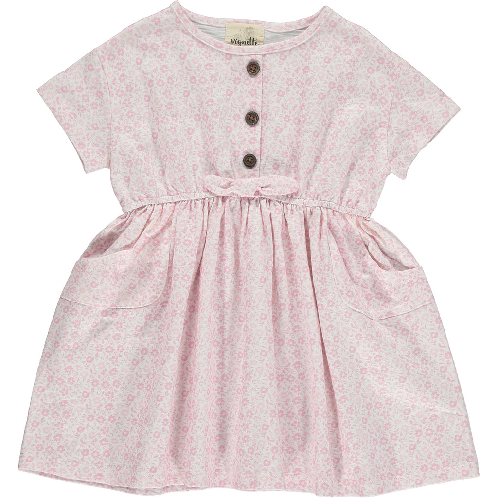 Pink daisy print dress for babies and girls 