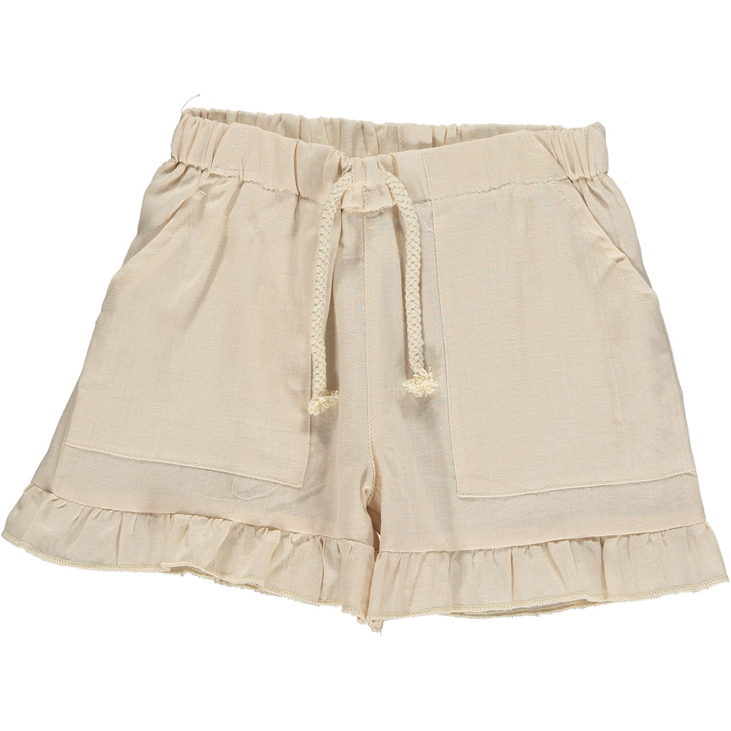 drawstring casual cream colored ruffle shorts for girls