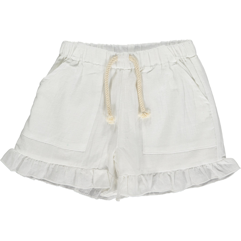 drawstring casual white ruffle shorts for girls