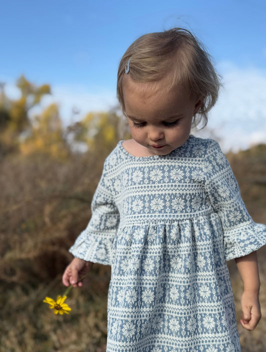 Paige Dress in Blue Snowflake