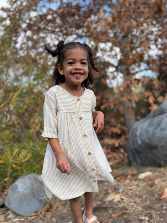 Georgia Dress in Oatmeal Stripe