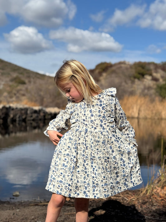 Sloane Dress in Blue Floral Eyelet