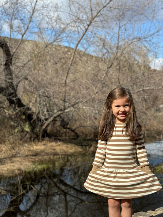 Lara Dress in Brown Stripe