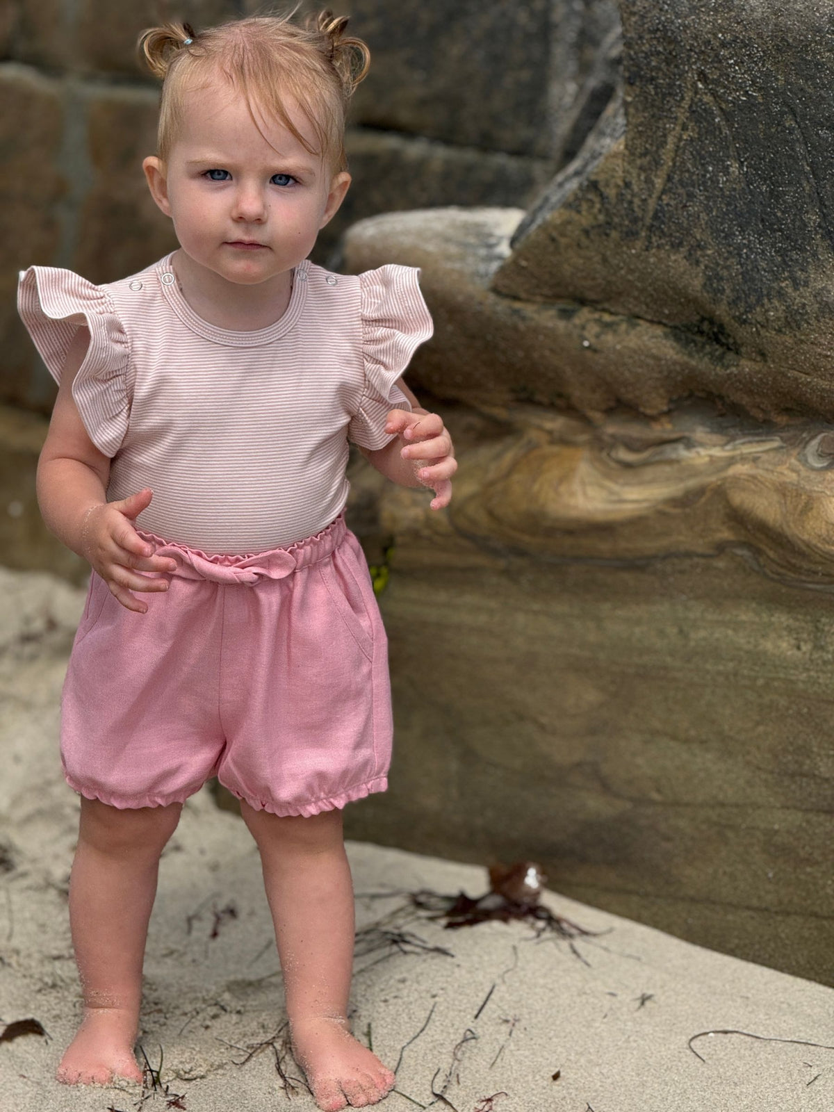 wren onesies in pink stripe/floral/pointelle