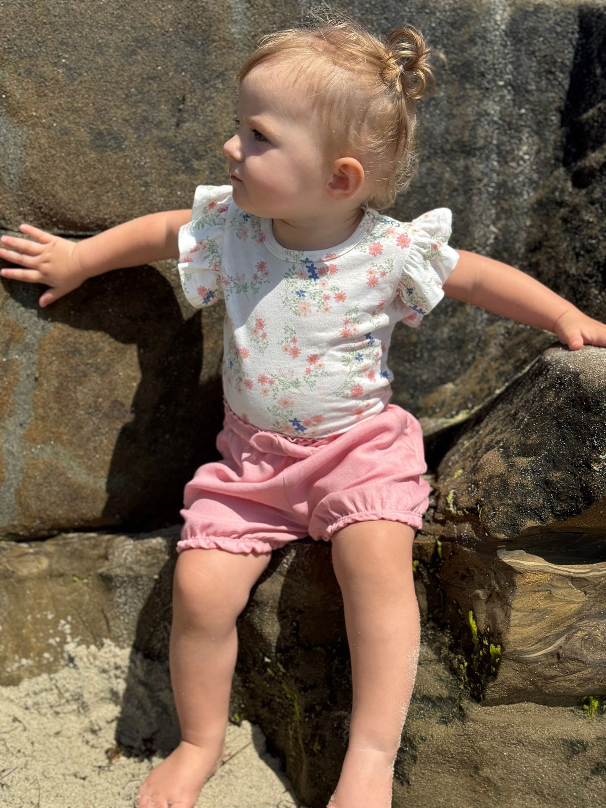 wren onesies in pink stripe/floral/pointelle
