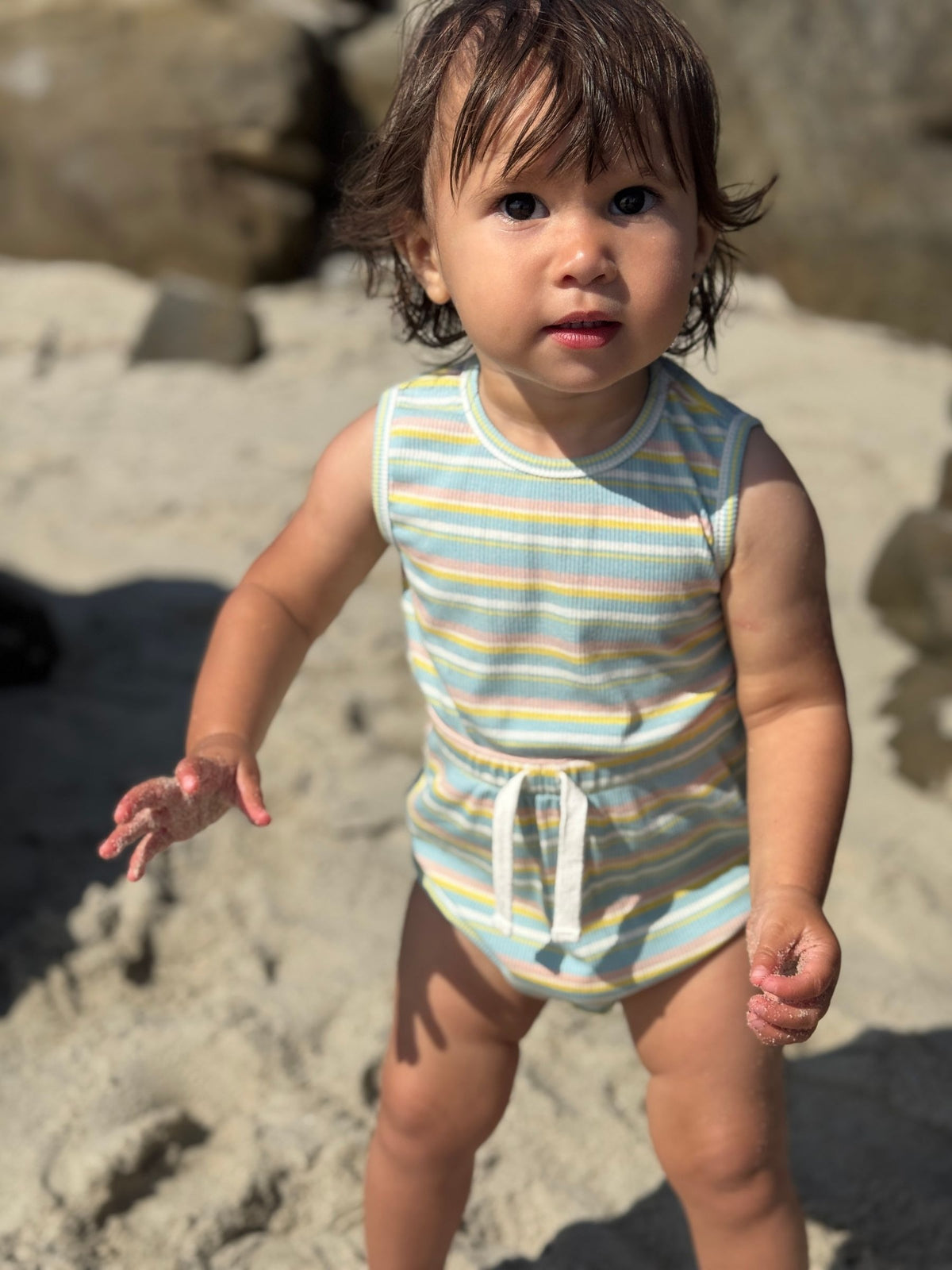 maisie bubble in blue multi stripe