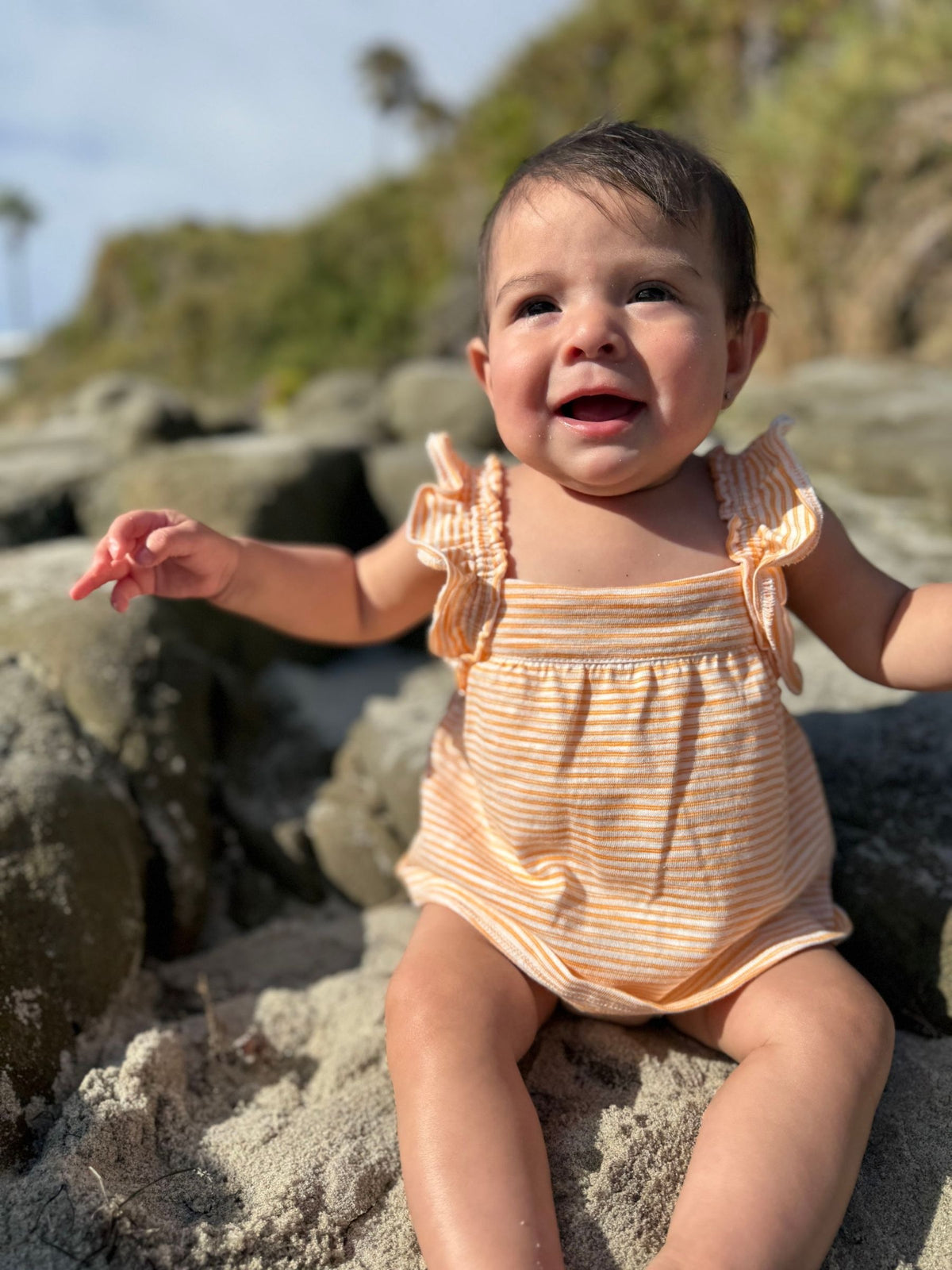maggie onesie dress in orange stripe