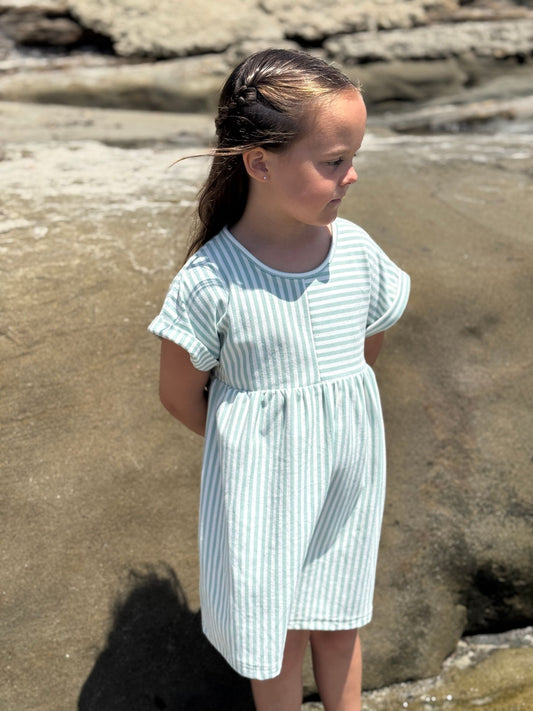 pearl dress in green stripe