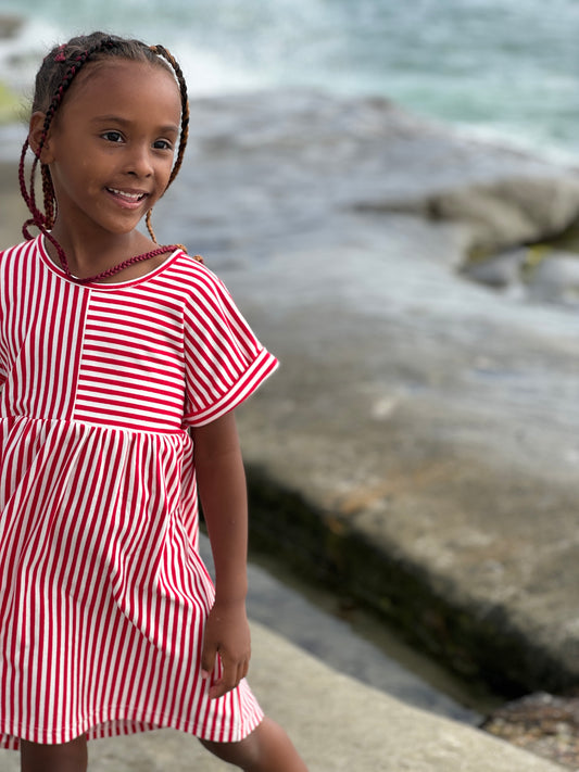 pearl dress in red stripe