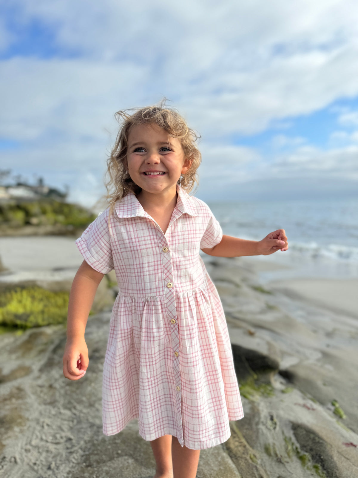 heather dress in pink plaid seersucker