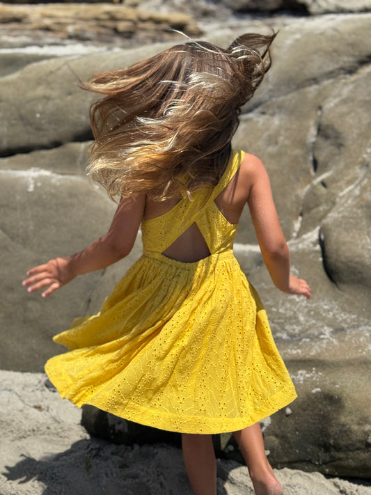 tilly dress in yellow eyelet