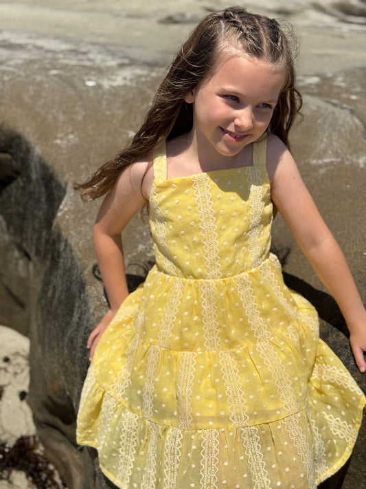 tess dress in yellow embroidered
