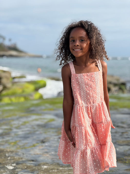 tess dress in dusty rose embroidered