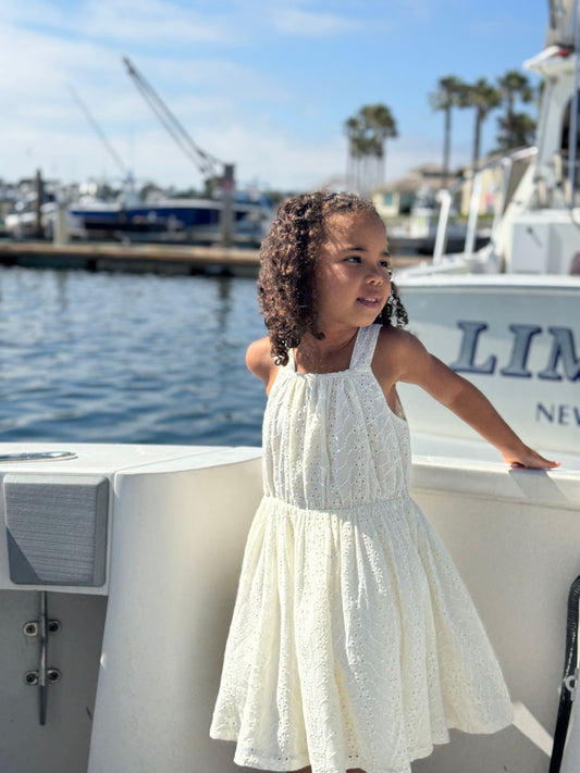 sloane dress in cream eyelet