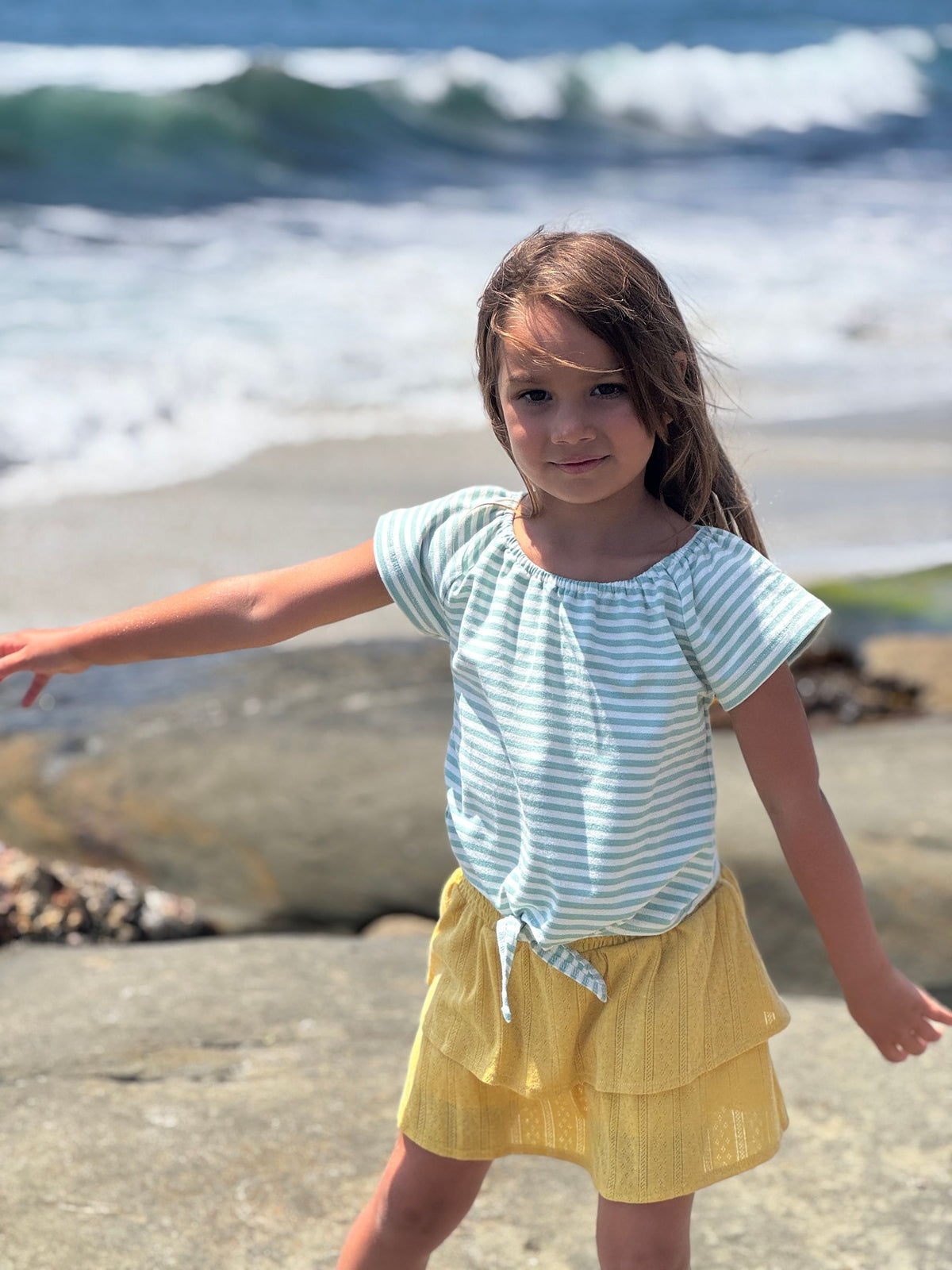 esme top in green stripe