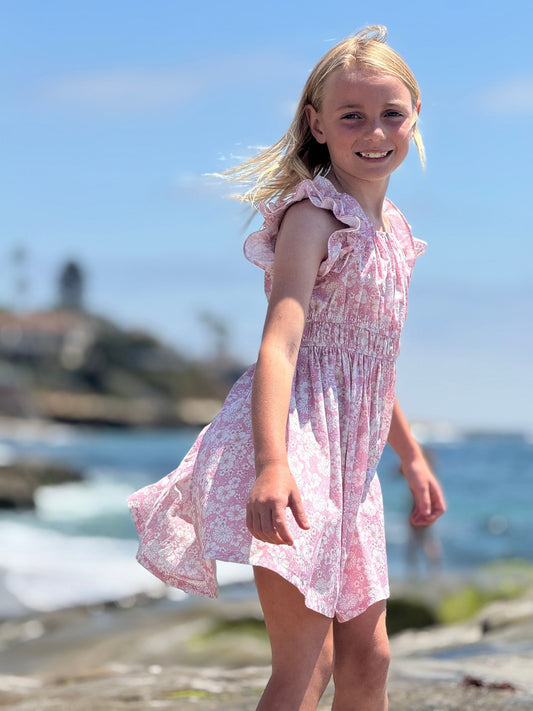 doris dress in pink large floral