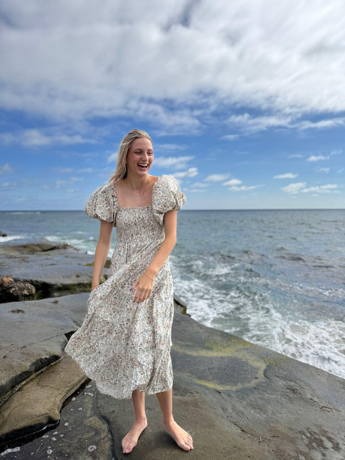beth dress in blue meadow floral