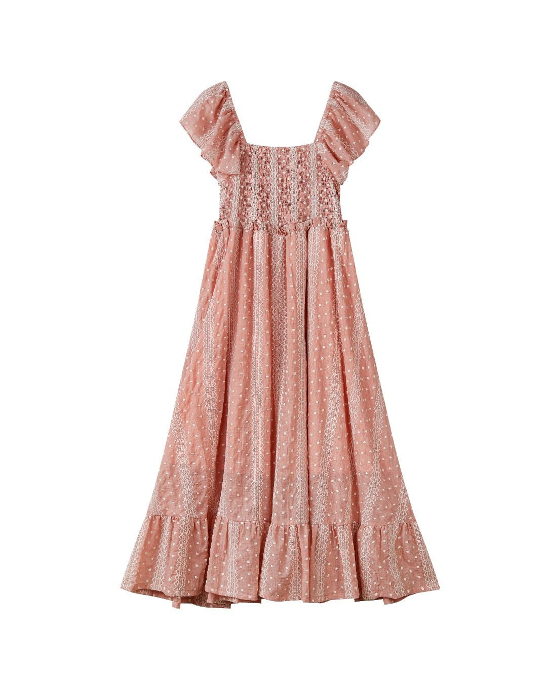 polly dress in dusty rose embroidered