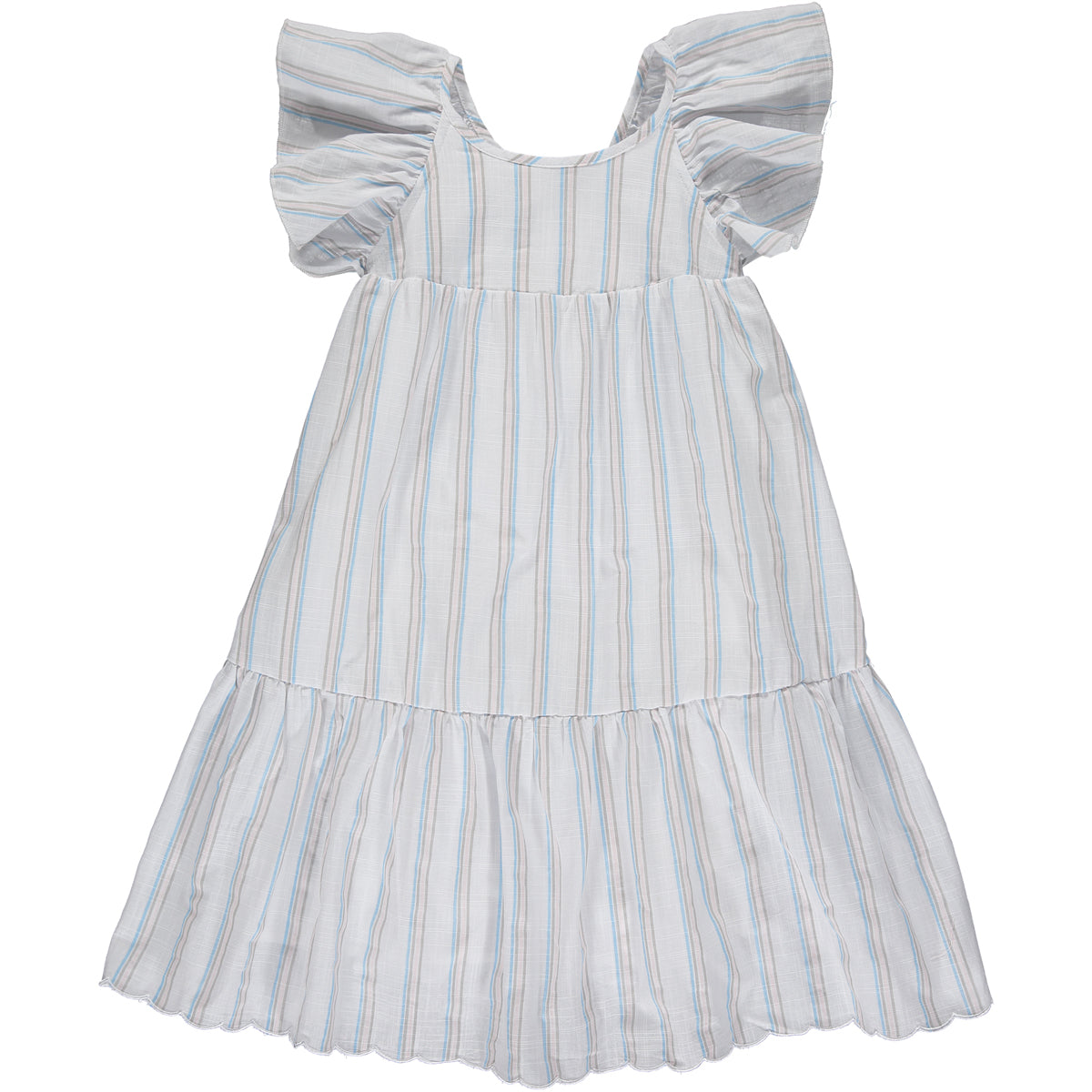joplin dress in grey/pink/blue stripe