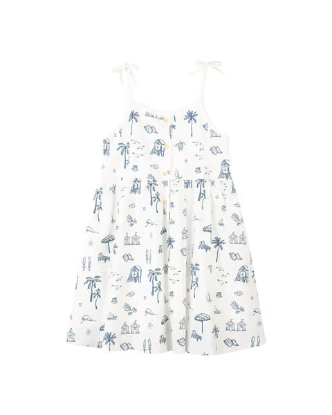 marina dress in navy beach scene
