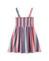 savannah dress in red blue multi-stripe