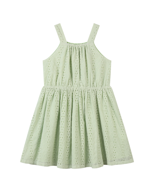 sloane dress in green eyelet
