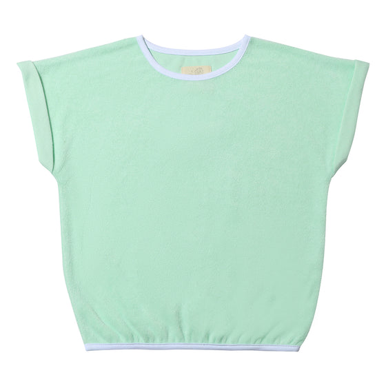 Seafoam Green Terry top with white piping