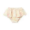 Off white skirted onesie in pink floral print, size 0-3m-18/24m
