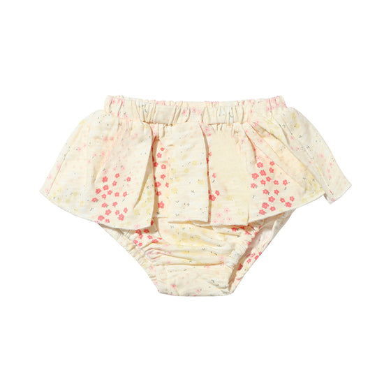 Off white skirted onesie in pink floral print, size 0-3m-18/24m