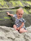 Navy floral baby bubble one piece