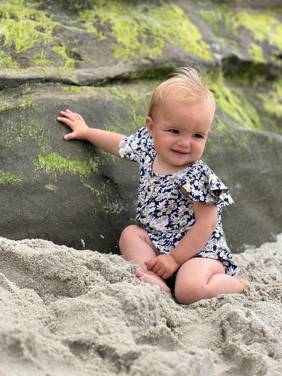 Navy floral baby bubble one piece