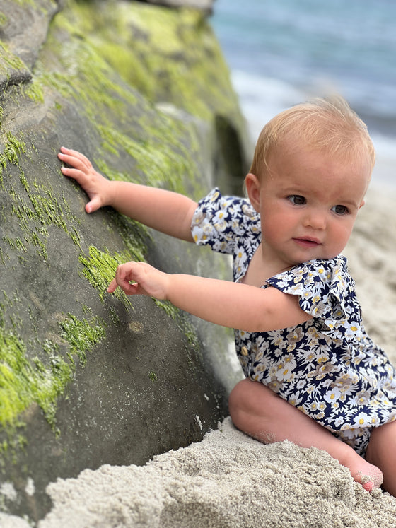 Navy floral baby bubble one piece