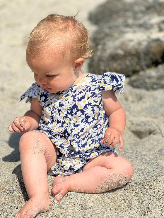Navy floral baby bubble one piece