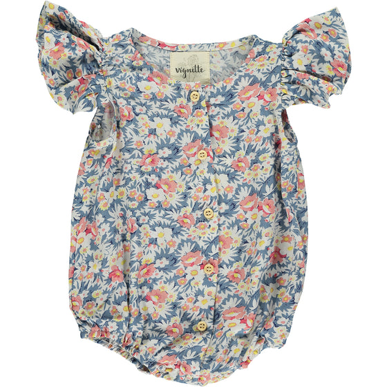 blue floral baby bubble one piece 