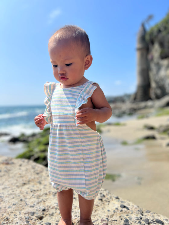 Kristin Shorty Romper in Cream Multi Stripe