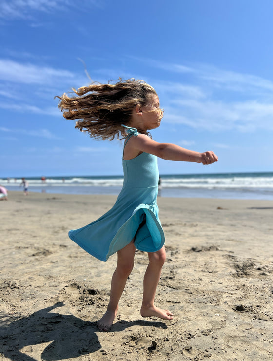 Tori Dress in Aqua Rib