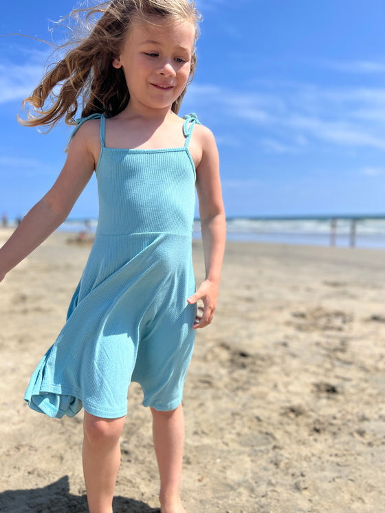 Tori Dress in Aqua Rib