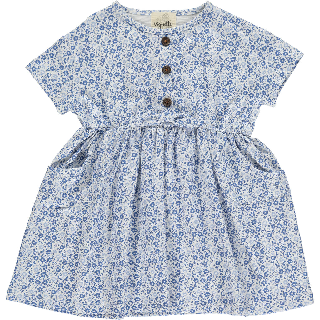 Blue daisy print dress for babies and girls 