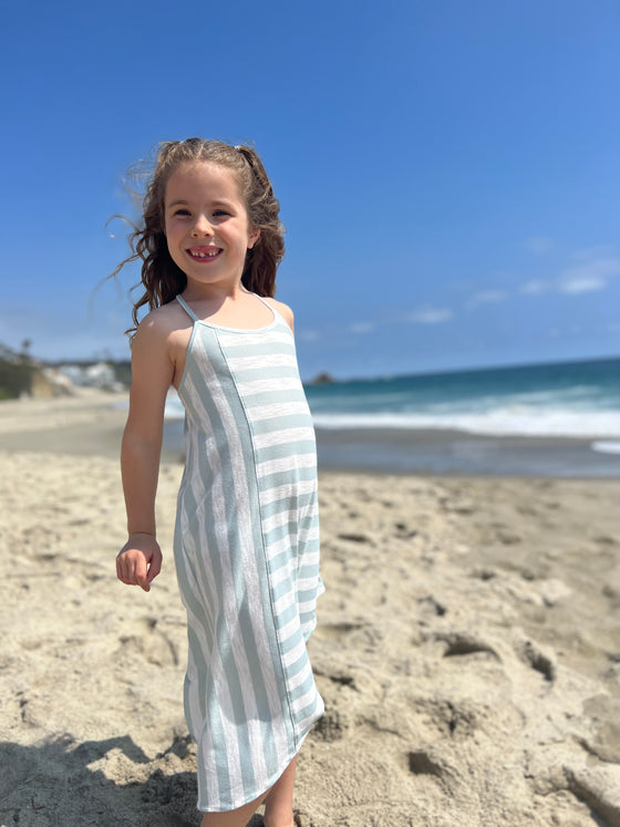 Girl's Green and Ivory stripe maxi jersey dress