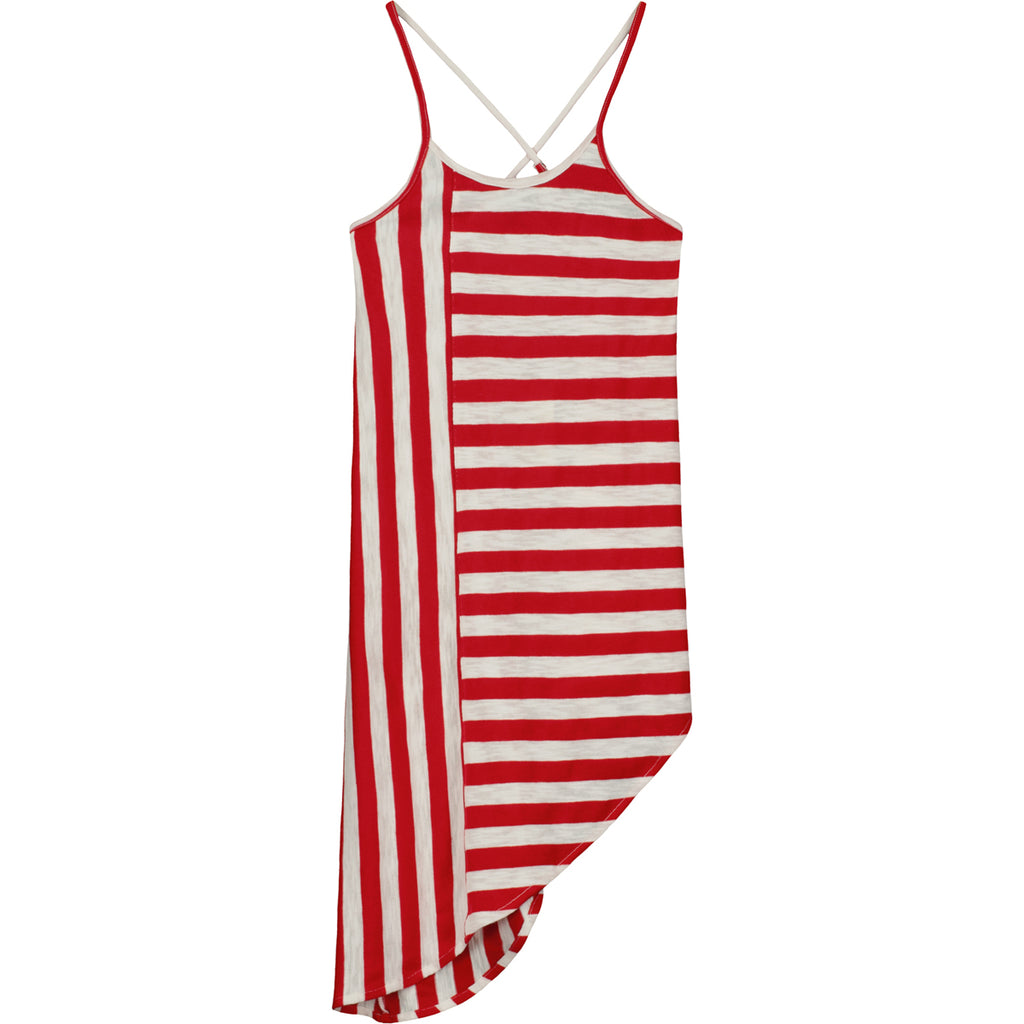 Girl's Red and Ivory stripe maxi jersey dress