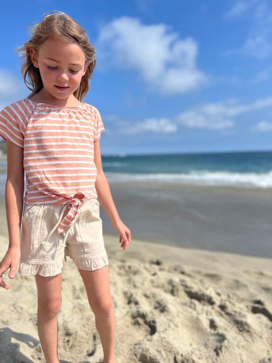Esme top in Coral Ivory Stripe