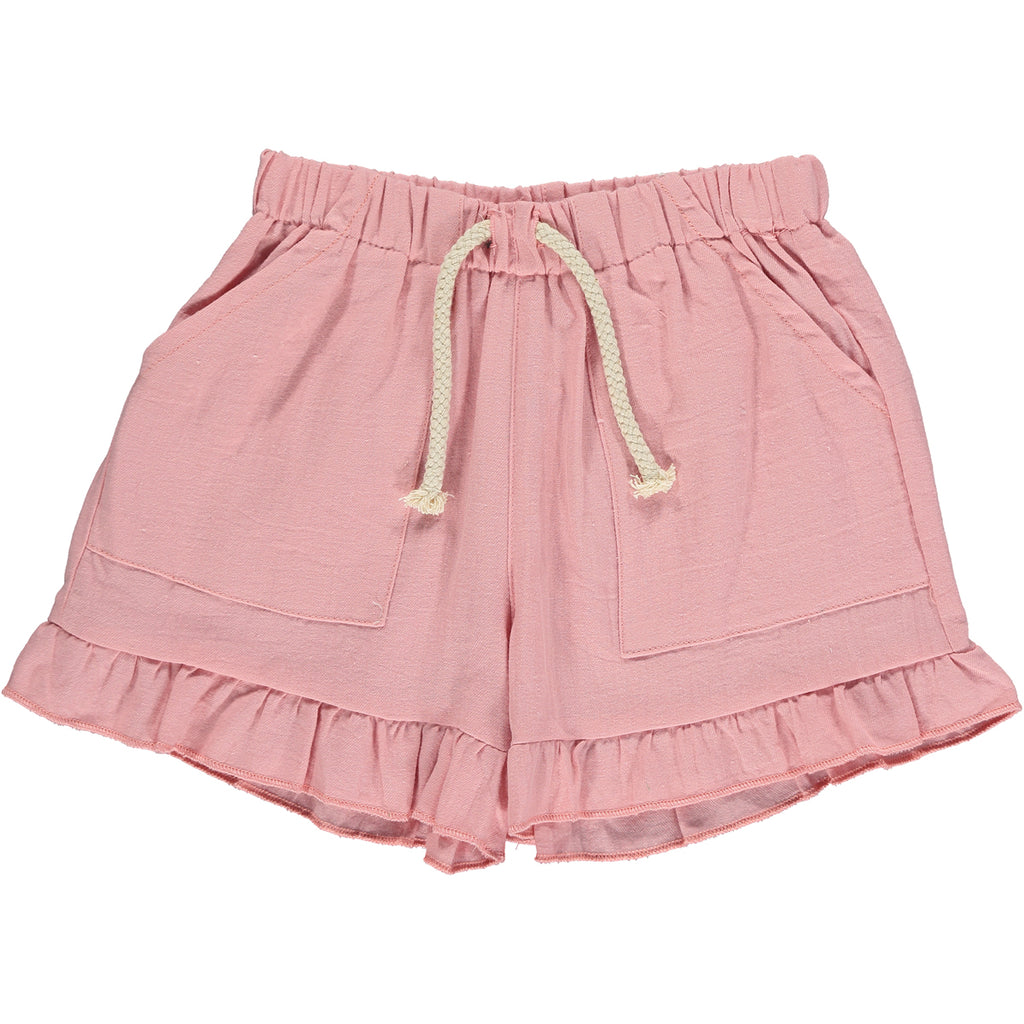 drawstring casual ruffle shorts for girls in pink