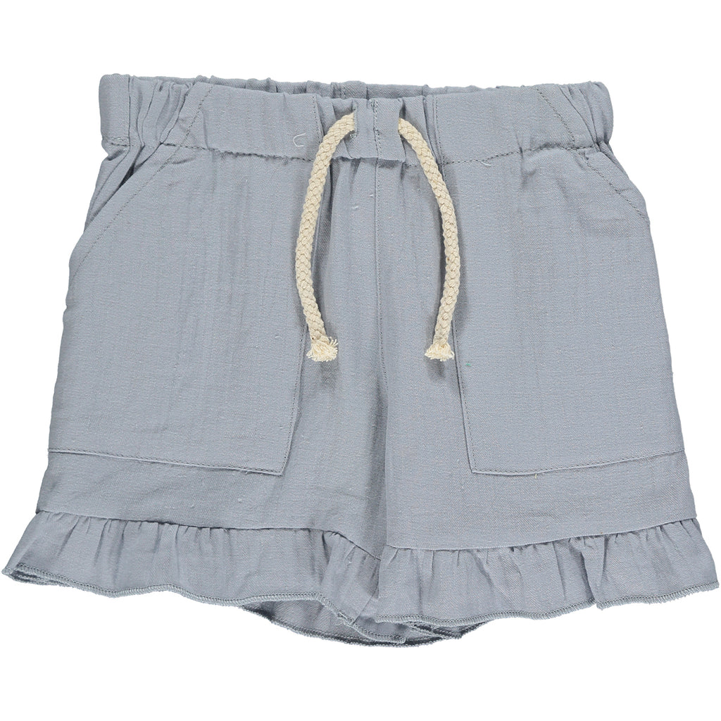 drawstring casual blue ruffle shorts for girls