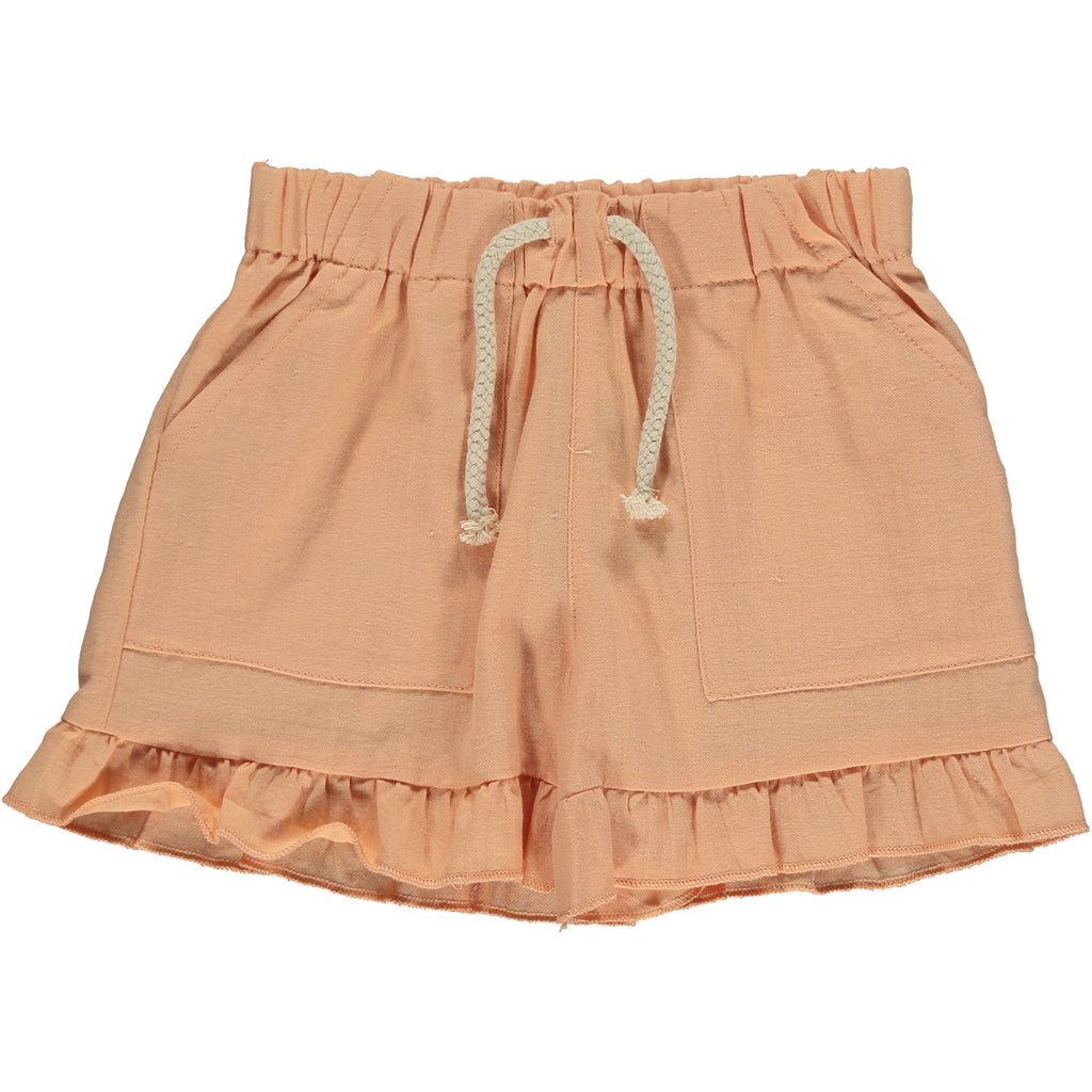 drawstring casual ruffle shorts for girls in orange