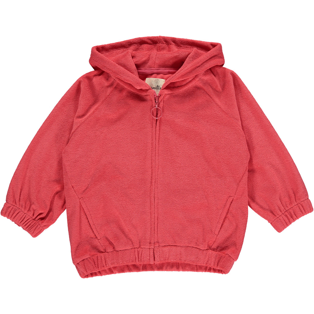 Coral Terry cloth zip up hoodie for girls