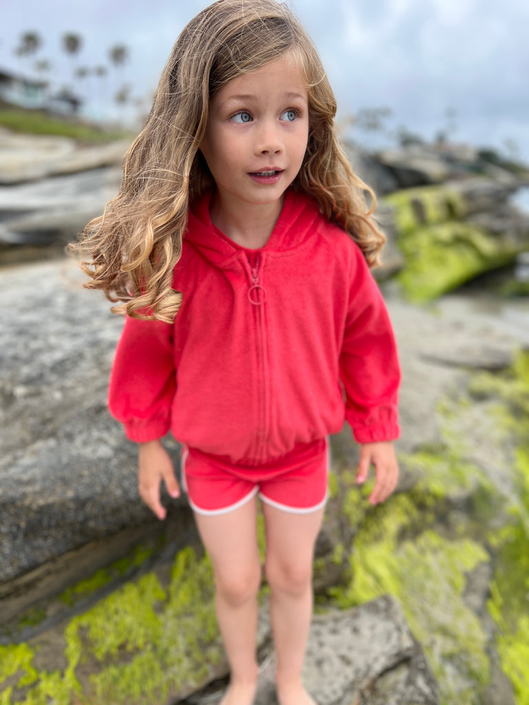 Coral zip up Terry cloth hoodie for girls