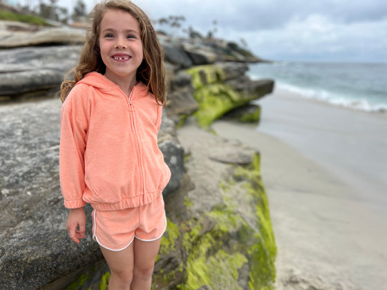 Orange zip up Terry cloth hoodie for girls
