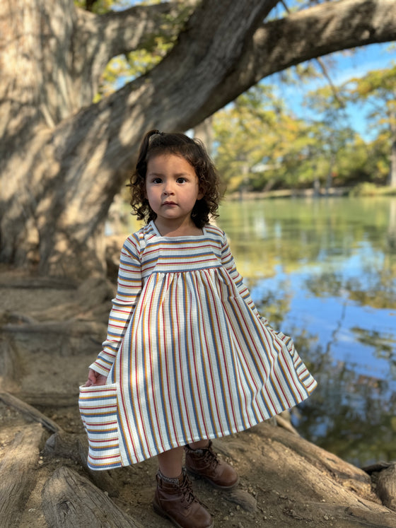 rylie dress in autumn stripe