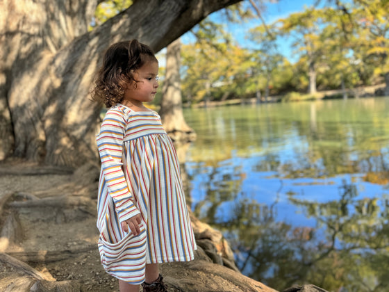 rylie dress in autumn stripe