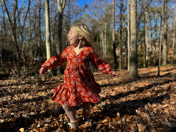 Juniper Dress in Embroidered Orange